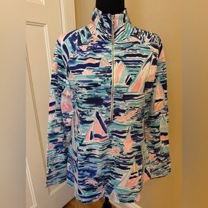 Lilly Pulitzer UPF 50+ Skipper Popover Pier Pressure Sweatshirt Sailboat Women M
